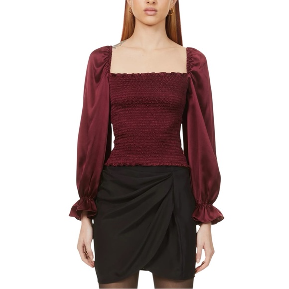 Reformation Chamomile Puff Sleeved Silk Satin Top Blouse Plum Burgundy Size XS - Picture 6 of 13